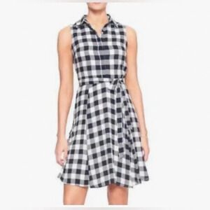 Banana  Republic Gingham Plaid Grey Blue Mini Shirt Dress Size 10